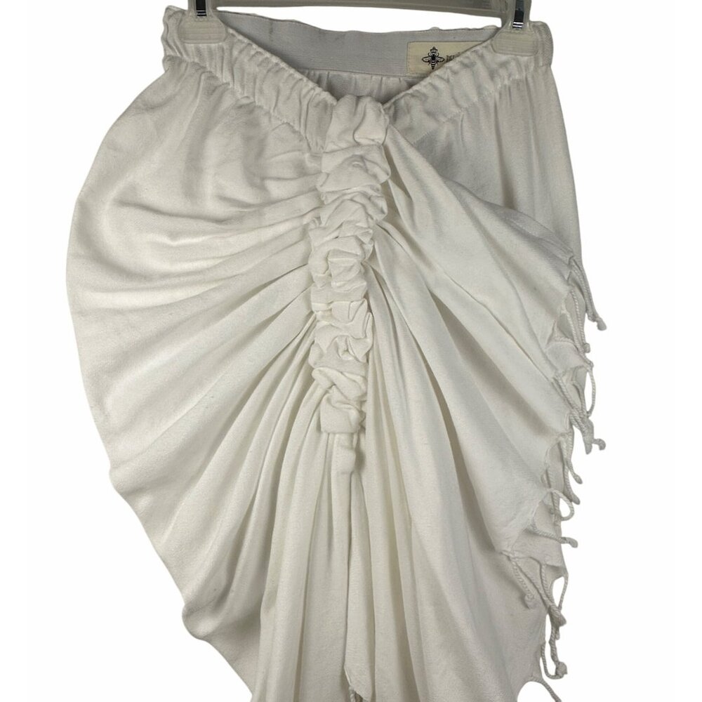 Just Bee Queen Tulum White Madi Ruched Wrap Skirt With Fringe Sz M Boho Resort - Picture 4 of 15